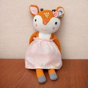 The Peanut Shell Knit Deer Girl Doll Woodland Fawn Pink Skirt 14” Lovey